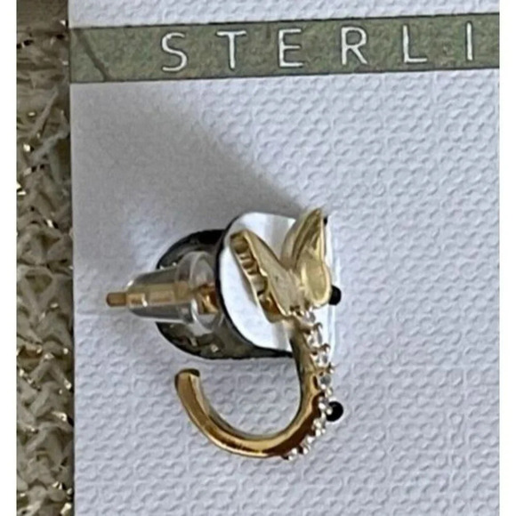 Argento Vivo Sterling Silver 18K GP Mini Butterfly CZ Detail Open Hoop Earrings - Picture 4 of 4